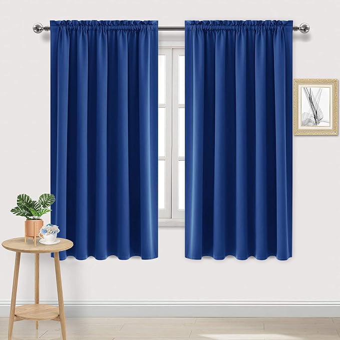 DWCN Wide Blackout Curtains for Living Room 60 x 63 Inch Long 2 Panels | Room Darkening, Thermal Insulated, Light Blocking, Rod Pocket Drapes, Noise Reducing Window Treatments, Classic Blue