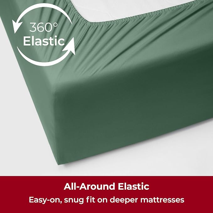 Mellanni Extra Deep Twin XL Sheets - 3 PC Iconic Collection Bedding | Hotel Luxury, Ultra Soft, Cooling Bed Sheets - Wrinkle, Fade, Stain Resistant (Twin Extra Long, Emerald Green)