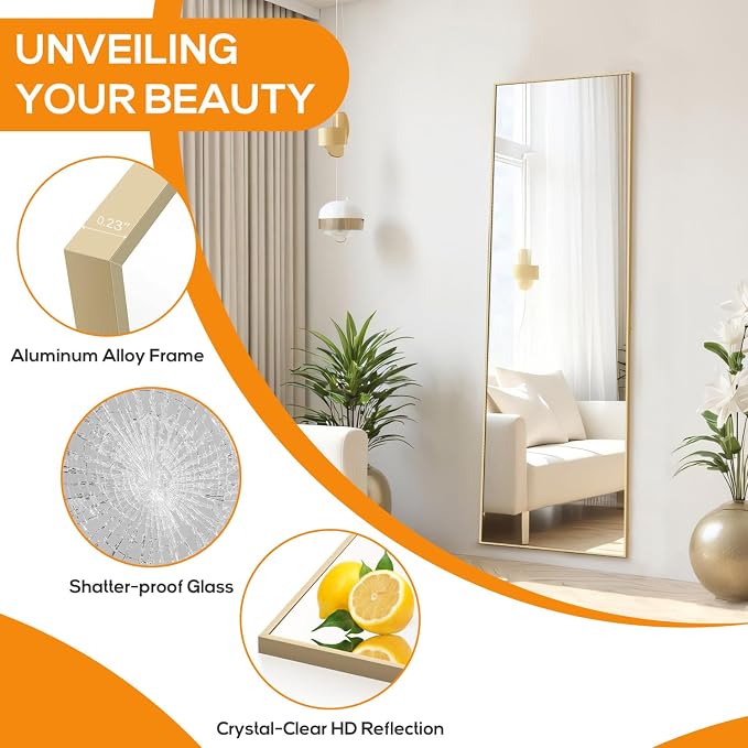 16"x59" Mirror Full Length, Upgraded Body Wall Mirrors