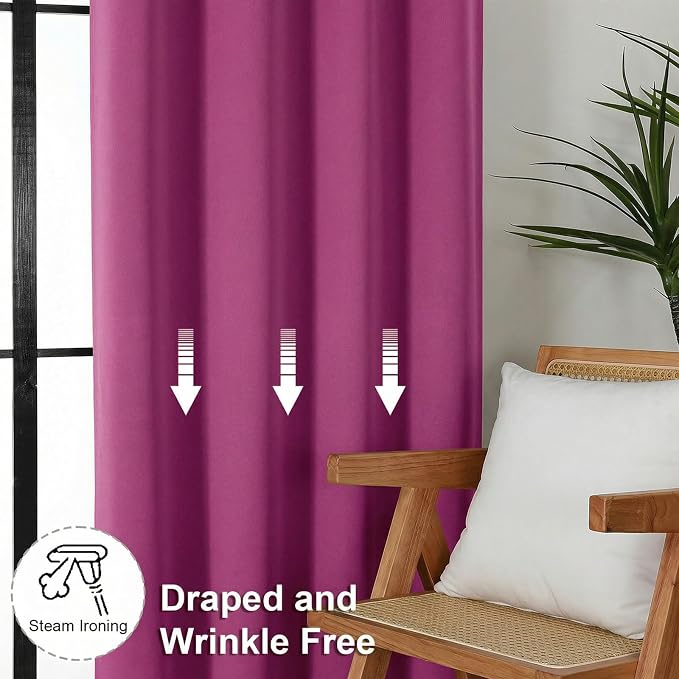 Simplebrand Ava Hot Pink Blackout Curtains for Bedroom 72 Inch Length 2 Panels Set, Privacy Thermal Insulated Rod Pocket Door Window Curtains for Patio French Door Front Door, W40 x L72 Inch