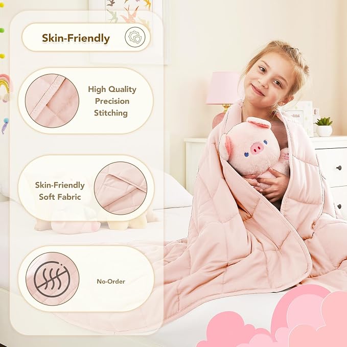 CuteKing Weighted Blanket (10lbs, 50"x60", Pink) Heavy Blanket for 90-100lbs, Weighted Blanket for Cooling & Heating with Premium Glass Beads, Soft Thick Blanket All-Season