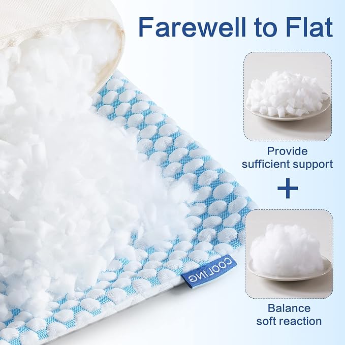 EASELAND Cooling Queen Size Firm Pillows, Shredded Memory Foam Set of 2 | Adjustable Fill with Removable Cover for Hot Sleepers, Cool Bed Support Pillow for Side Back Stomach Sleepers