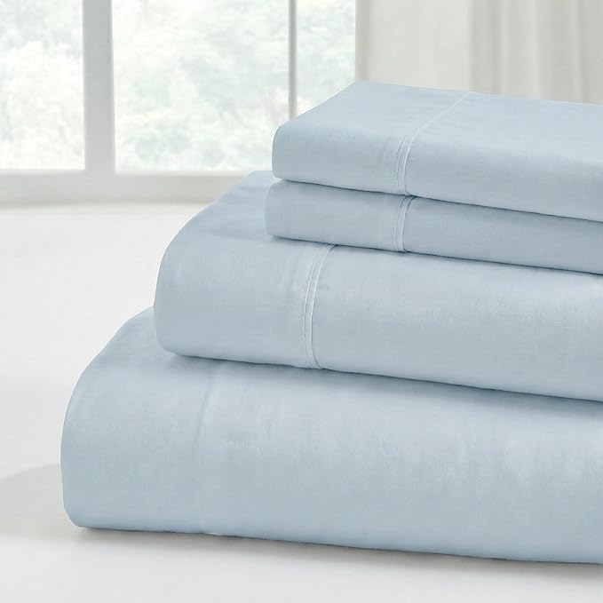 Modern Threads Soft Microfiber Solid Sheets - Luxurious Microfiber Bed Sheets - Includes Flat Sheet, Fitted Sheet with Deep Pockets, & Pillowcases Blue Mist Full