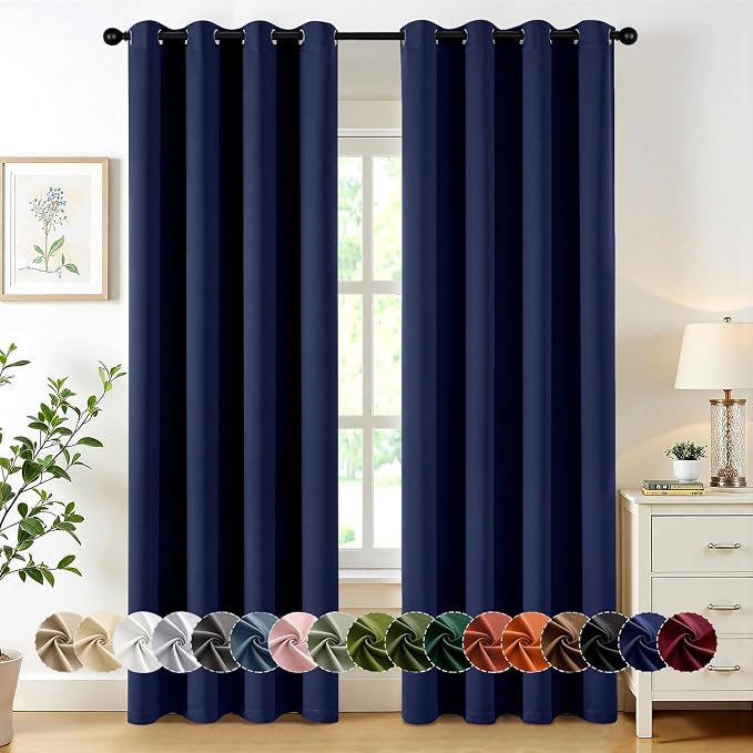 MIULEE Blackout Curtains for Bedroom 2 Panels 50 x 84 Inch Long Navy Blue | Thermal Insulated, Living Room Darkening Grommet Drapes, Noise Reducing, Light Blocking Window Treatments