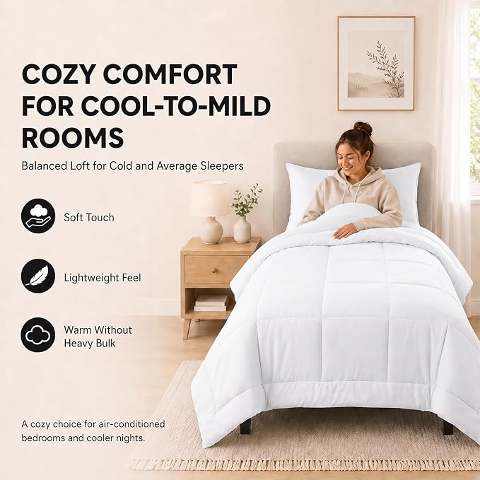 Twin XL Comforter Set White - 5 Pieces Twin XL Bed in a Bag | College Dorm Essentials, OEKO-TEX Certified, All Season, Down-Alternative Comforter + Flat & Fitted Sheets + 2 Pillowcases