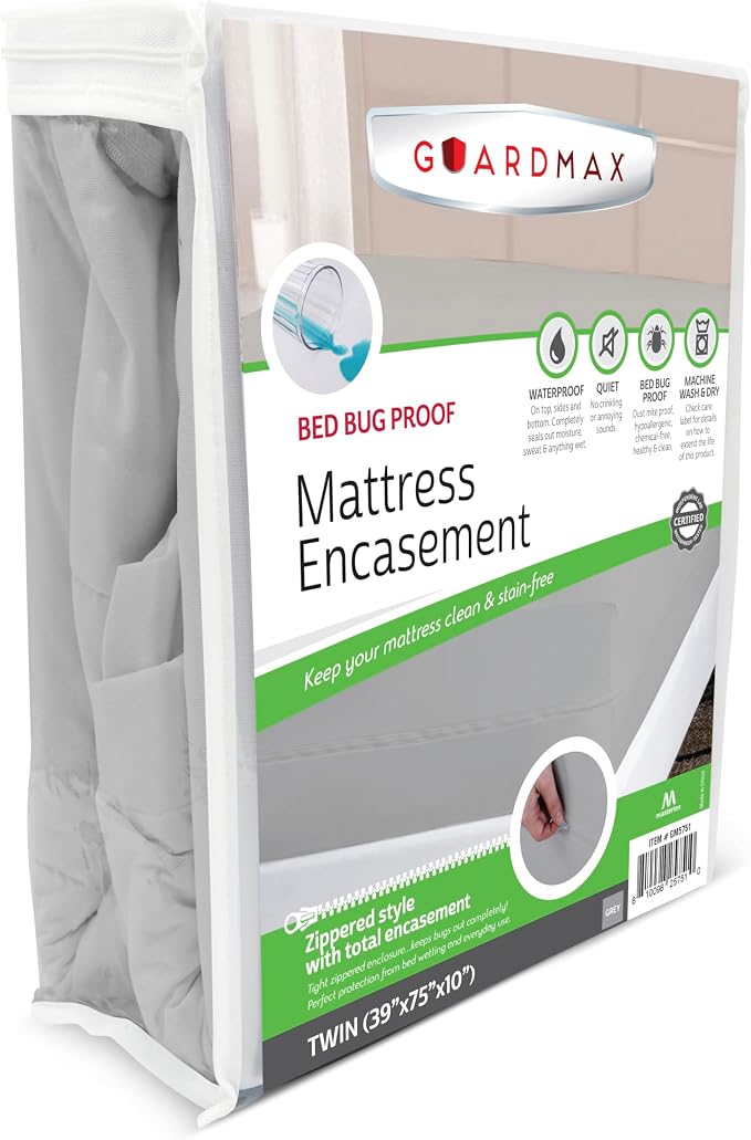 Guardmax Twin Mattress Protector Zippered, Bed Bug Mattress Cover | Waterproof, Dust Mite Proof, 6-Sided, Soft Jersey Knit, OEKO-TEX Certified, Machine Washable, Twin - 39 x 75, up to 11" Deep