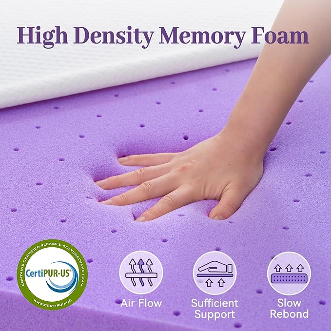 SINWEEK 2 Inch Gel Memory Foam Mattress Topper Twin XL Size/Twin Extra Long, Ventilated High Density Pad for Back Pain, Bed Topper with Removable Soft Cover, CertiPUR-US Certified