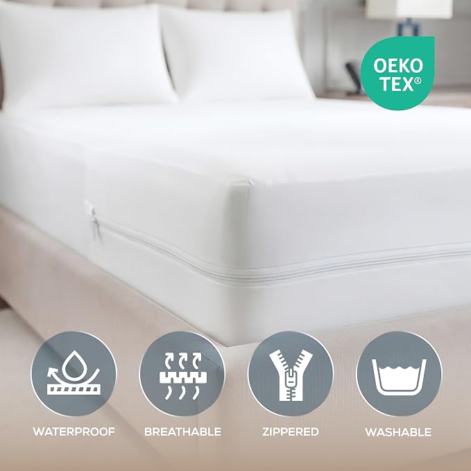Bulk 10-Pack Full Size Hotel Mattress Encasement 100% Waterproof, 12" Deep | White, Commercial, Resorts, Motels & Institutional Use, Zippered 6-Sided Mattress Protector