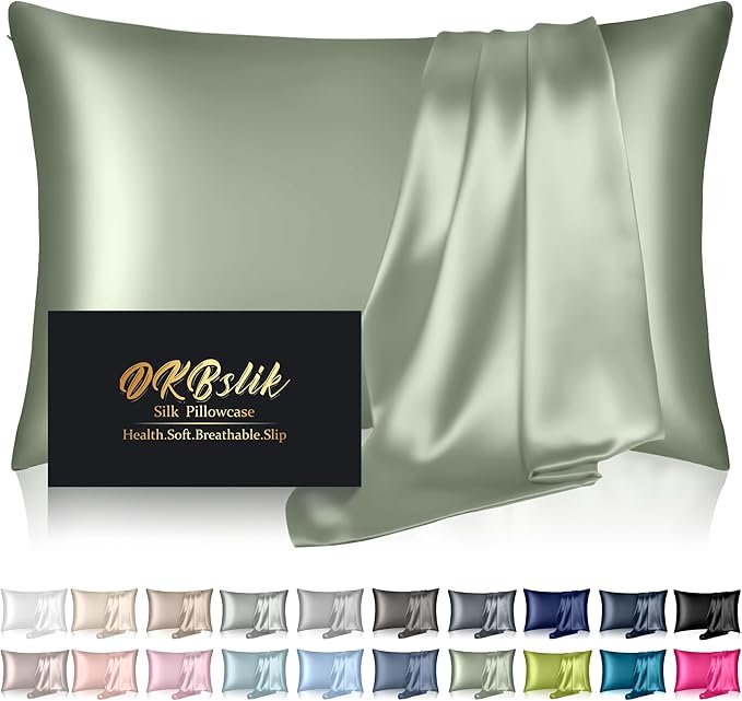 Silk Pillowcase for Hair and Skin, Mulberry Silk Pillow Cases Queen Size, Anti Acne Cooling Beauty Sleep Both Sides Natural Silk Satin Pillowcases with Hidden Zipper, Gifts for Women Men, Sage Green