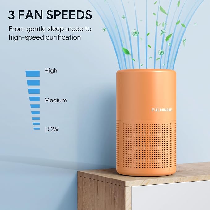 FULMINARE Air Purifiers for Home Bedroom H13 HEPA Air Purifier | 360° Intake for Pet Hair, Smoke, Odors , 3 Speeds, Timer, 24dB, Small Mini Air Purifier with Night Light,Lava Orange
