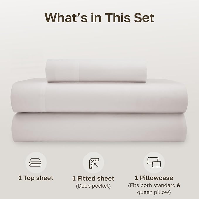 California Design Den 100% Organic Cotton Twin XL Sheet Sets, 3 Pcs | GOTS Certified, Lightweight Crisp & Airy Percale For Hot Sleepers, All-around Elastic, Easy Care - Stone (True Beige)