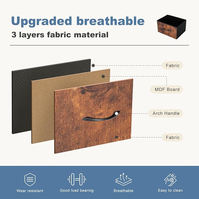 DUMOS 10 Drawer Dresser for Bedroom, Storage Organizer Chest of Drawers | Wide Fabric Closet Organizer Tower Furniture with Wooden Top Metal Frame, Dorm, Brown