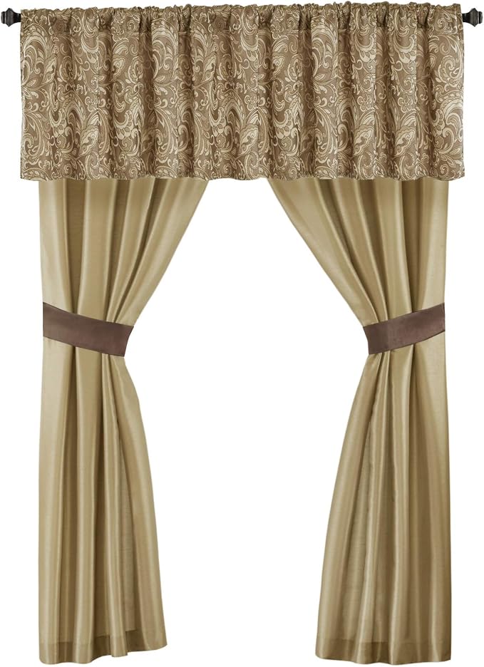 Madison Park Essentials Brystol 24 Piece Room in a Bag Faux Silk Comforter Jacquard Paisley Design Matching Curtains Down Alternative Hypoallergenic All Season Bedding-Set, Queen(90"x90"), Brown | Matching Curtains Room in a Bag, Down Alternative Beddi...