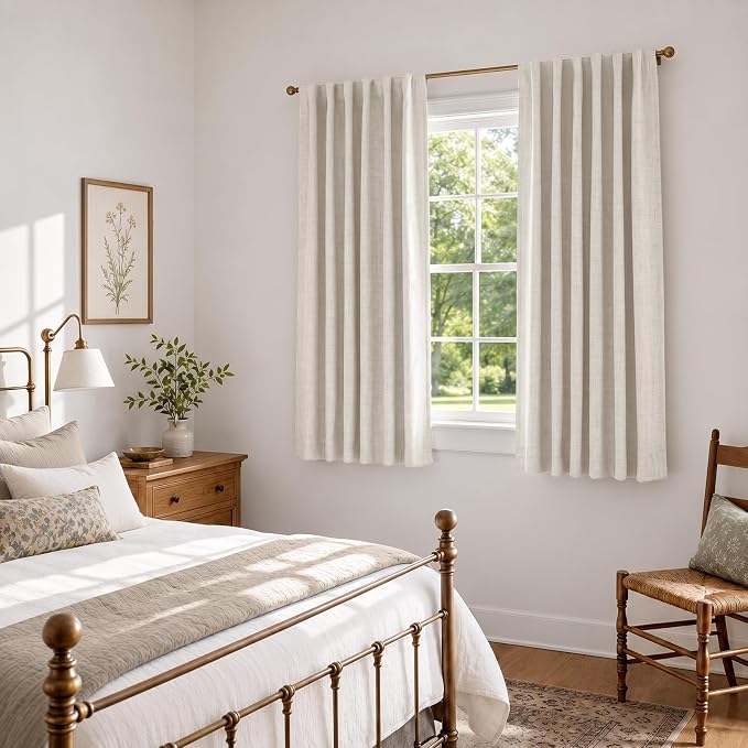 Linen Textured Total Blackout Curtains for Bedroom 63 Inches Long, Cream | 100% Blackout Shield, Back Tab/Rod Pocket Living Room Drapes, Thermal Insulated Blackout Curtains 2 Panels Set, 42"W x 63"L