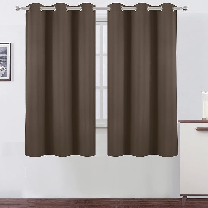 Chocolate Brown Blackout Curtains 42 x 63 Inch Length/Set of 2 Curtain Panels/Thermal Insulated Room Darkening Blackout Curtains for Bedroom