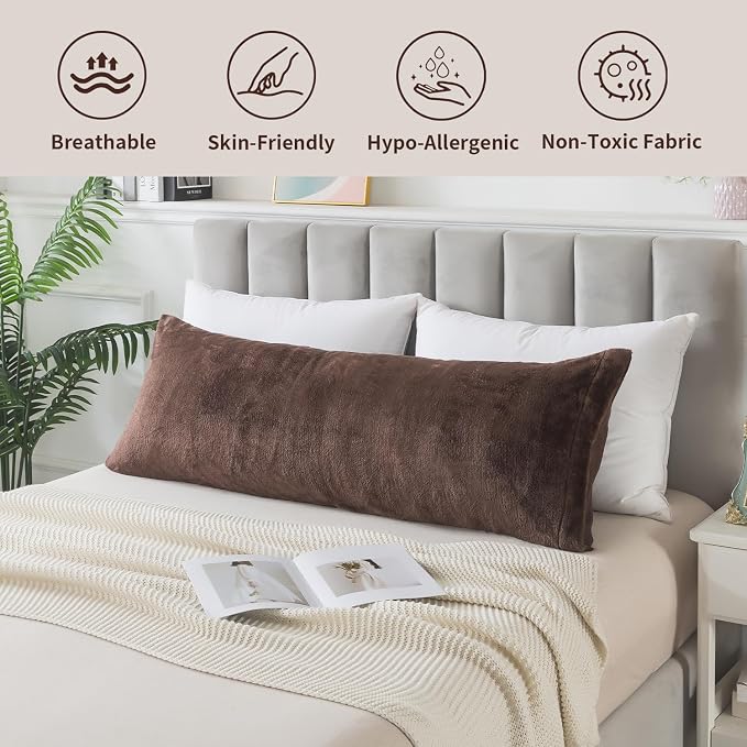 WhatsBedding Memory Foam Body Pillow with Cover, Long Bed Pillow for Adults | Removable Plush Fuzzy Envelope Closure, Firm Support for Side Sleepers, Reading & naps, Large Size Fits All, Relieves Pain