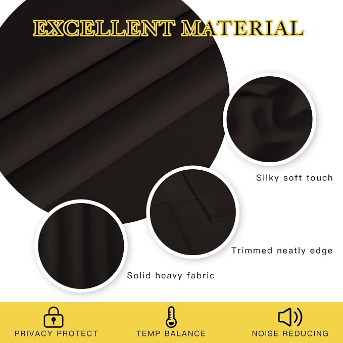 NICETOWN Toffee Brown Curtain Panels - Home Decoration Thermal Insulated Solid Grommet Blackout Curtains/Drapes for Hall/Sliding Door (80" Wide by 108" Long, Black, Set of 2)