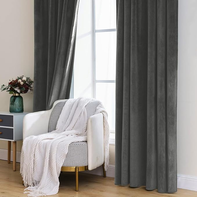 MIULEE Velvet Curtains 52x84 inches 2 Panels Gray Blackout Curtains | Luxury, Bedroom Living Room, Thermal Insulated, Super Soft Window Drapes, Rod Pocket & Back Tab