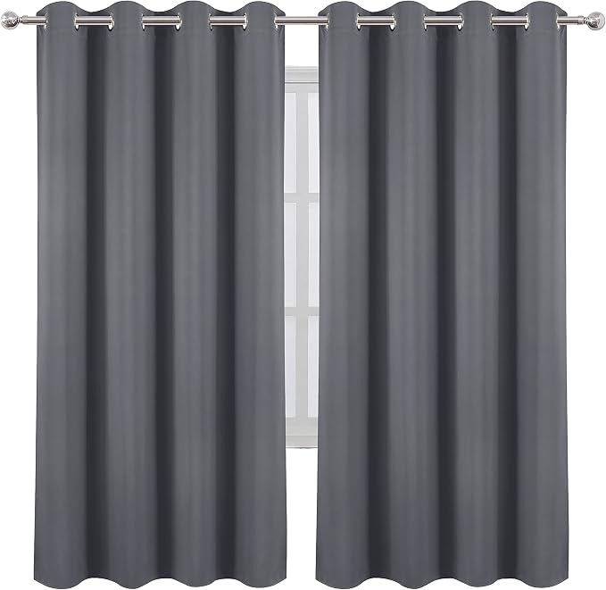 Grey Thermal Blackout Curtains/52 x 72 Inch/Set of 2 Panels Room Darkening Curtains for Bedroom