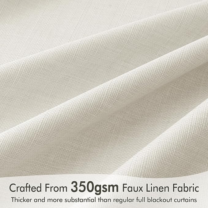 MIULEE 100% Blackout Back Tab Pleat Linen Curtains 50" Wx102 L,Ivory | 2 Panels,Thick Faux Linen,Textured Drapes,with Hooks,for Bedroom Living Room,Black Out,Room Darkening