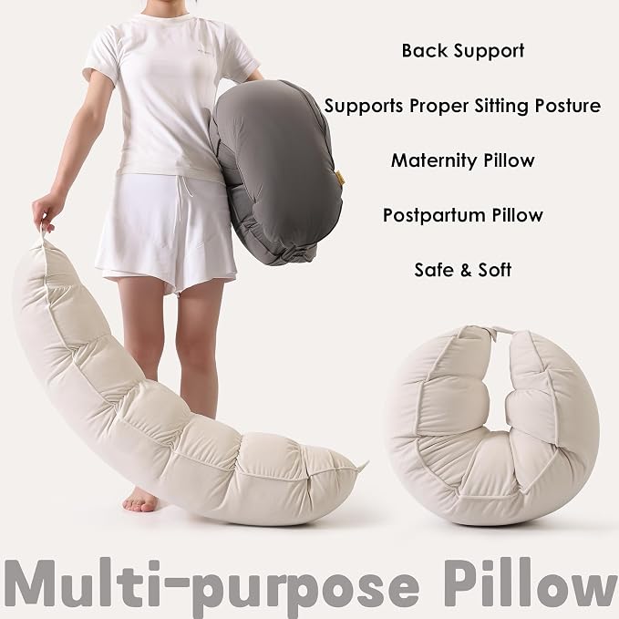 Peallow(Pat. Pend) – Long Round Body Pillow for Adults, Bolster Pillow for Sleeping, Soft and Supportive Pillow for Sleeping & Lumbar Support (Misty White,39")