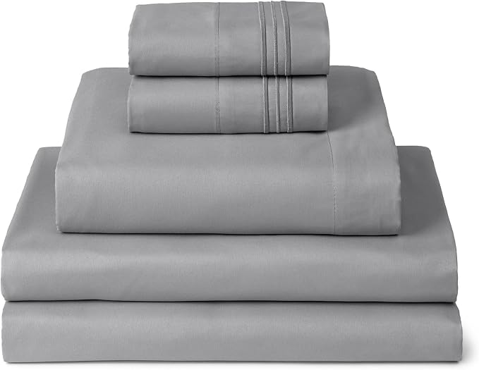 Mellanni Iconic 5-Piece, Ultra Soft Sheet Set (Split King, Light Gray) | 10M+ Sleepers. Lab-tested: Sleeps Cool, Stays Bright, Strong, Smooth. Good Housekeeping Best Bedding, 7 yrs running.