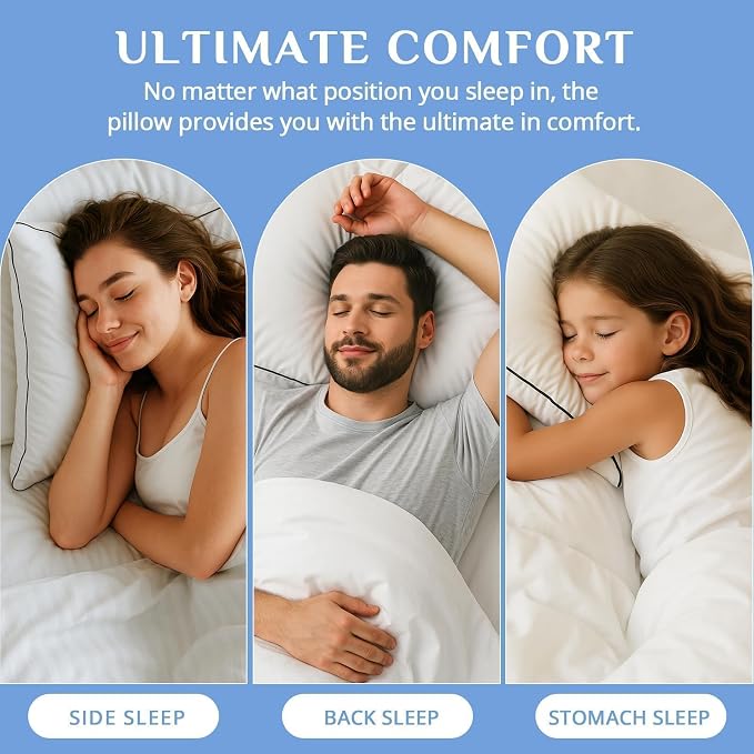 JOLLYVOGUE Pillows Queen Size Set of 4, Collection Bed Pillows for Sleeping, Hotel Quality Pillows for Side, Back and Stomach Sleepers, Soft and Supportive Oeko-Tex Certified Down Alternative Filling