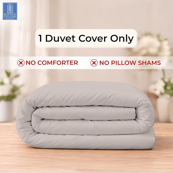 1 Pc Duvet Cover King Size-100% Egyptian Cotton 600 Thread Count Ultra Soft Premium Durable Comforter Cover Zipper Closure & Corner Ties - (Light Grey, 104" X 94")