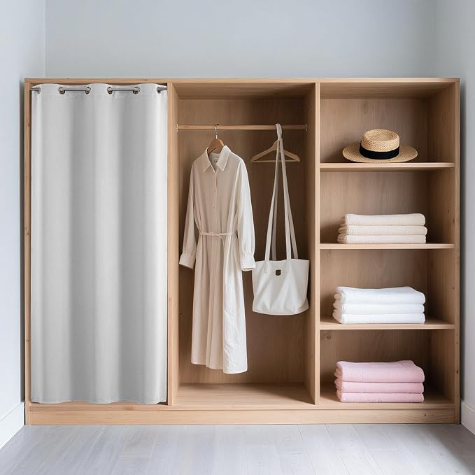 Joydeco Door Curtain Blackout Curtains for Doorway Privacy Closet Drapes | Room Divider Curtains for Bedroom Living Room, Sliding Door Curtains for Open Closet (Greyish White, 40Wx78L, 1 Panel)