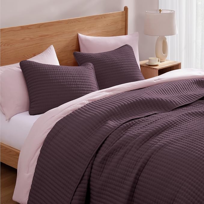 Queen Quilt-Lightweight Bedspreads Plum Queen Size Quilt Bedding Set | Soft Coverlet with 2 Pillow Shams for All Seasons, Suitable for Bed, Couch, 3 Pieces, 90"x94"