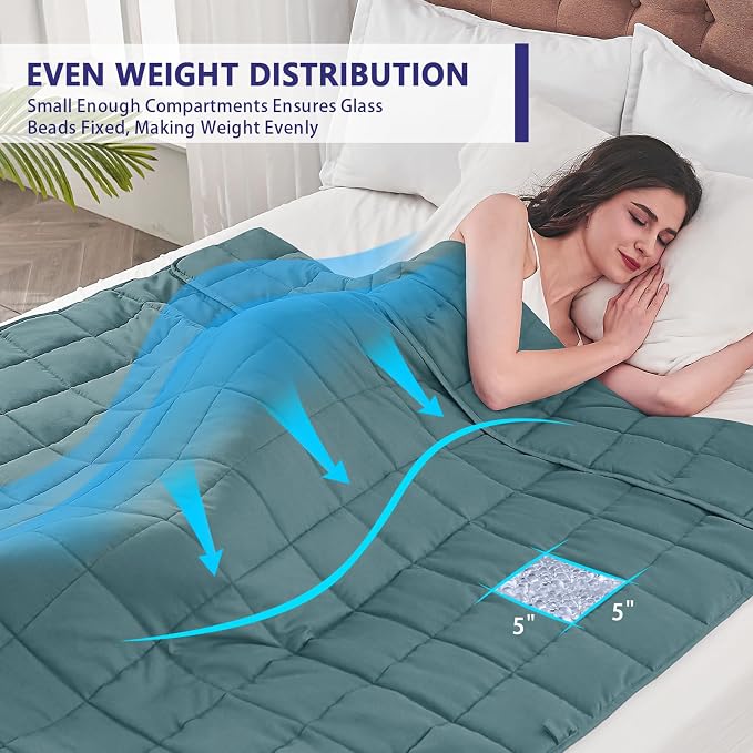 yescool Weighted Blanket for Adults (25 lbs, 88” x 104”, Teal) Cooling Heavy Blanket for Sleeping Perfect for 240-260 lbs, King Size Breathable Blanket with Premium Glass Bead