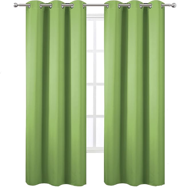 Light Green Blackout Curtains/42 x 84 Inch/Set of Two Panels Grommet Bedroom Curtains