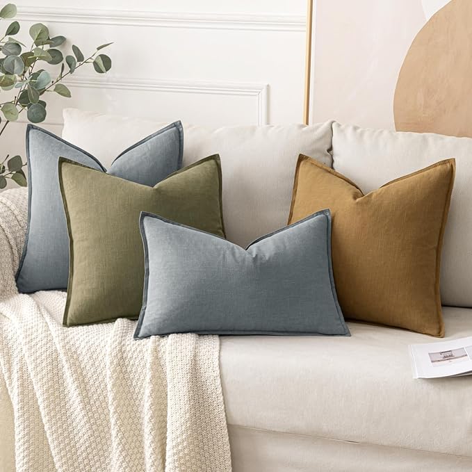 MIULEE Decorative Linen Pillow Covers 20x20 Inch Gray | Boho Farmhouse Neutral Couch Throw Pillows for Bed, Pack of 2 Accent Modern Pillowcases, Sofa Livingroom Home Decor