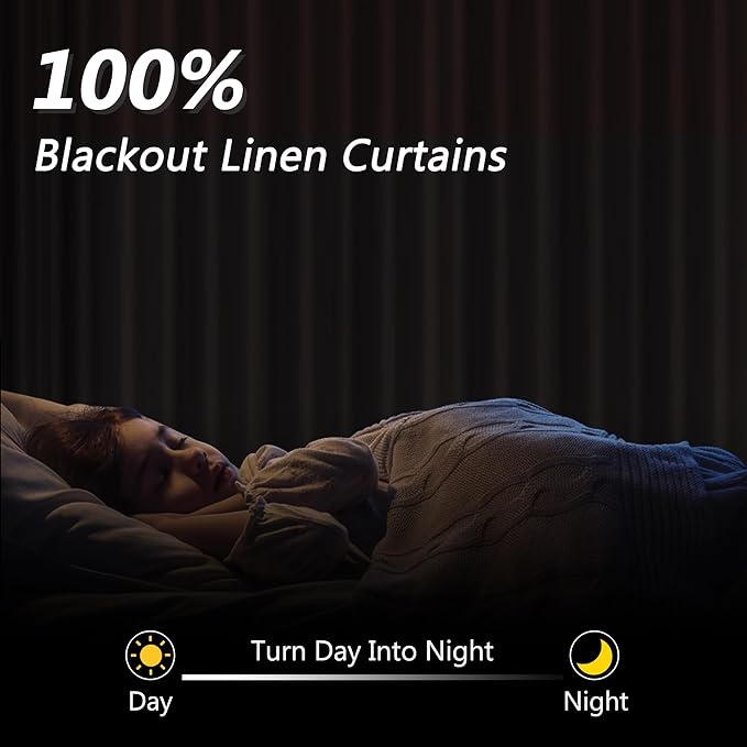 100% Blackout Linen Curtains for Bedroom 72 Inches Long Natural Cream Black Out Curtain Back Tab Thermal Insulated Room Darkening Window Drapes for Living Room 2 Panels Beige Ivory 52x72