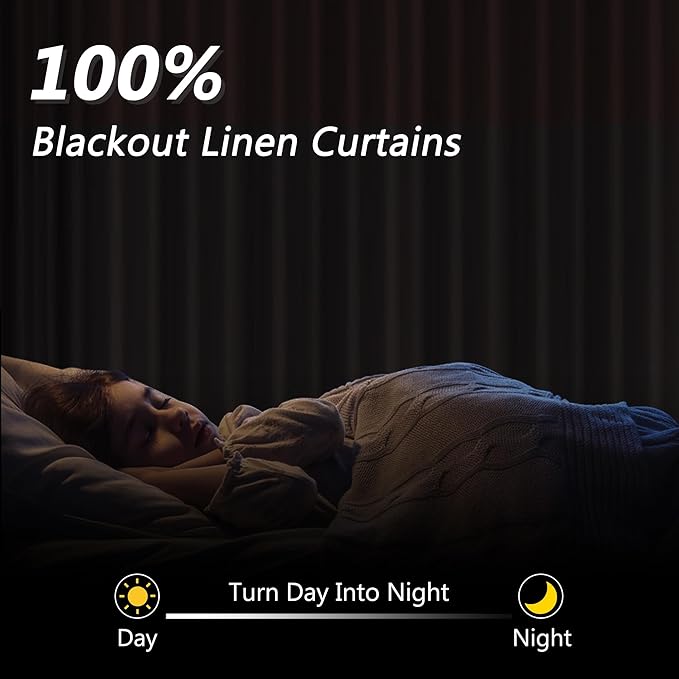 100% Blackout Linen Curtains 84 Inch Length 2 Panels Set for Living Room Bedroom Back Tab Thermal Insulated Black Out Drapes Room Darkening Farmhouse Style for Bedroom Window Curtains 52x84