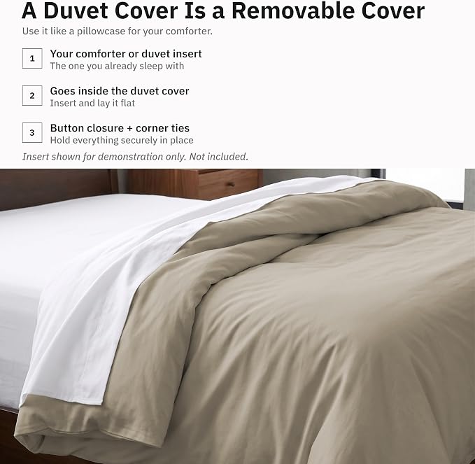 California Design Den 100% Cotton Sateen Full/Queen Duvet Covers, Taupe | Duvet Cover Only, Comforter Not Included, Backed by Good Housekeeping Seal, Button Closure & Corner Ties