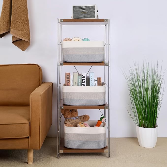 MiniArk Large Storage Baskets for Shelves, 17 x 13 x 7.5” Closet Organizers Bins for Clothes Blanket Towels, Baby Nursery, Toy Baskets Box, Woven Rope Baskets, 3 Packs Gradient Grey