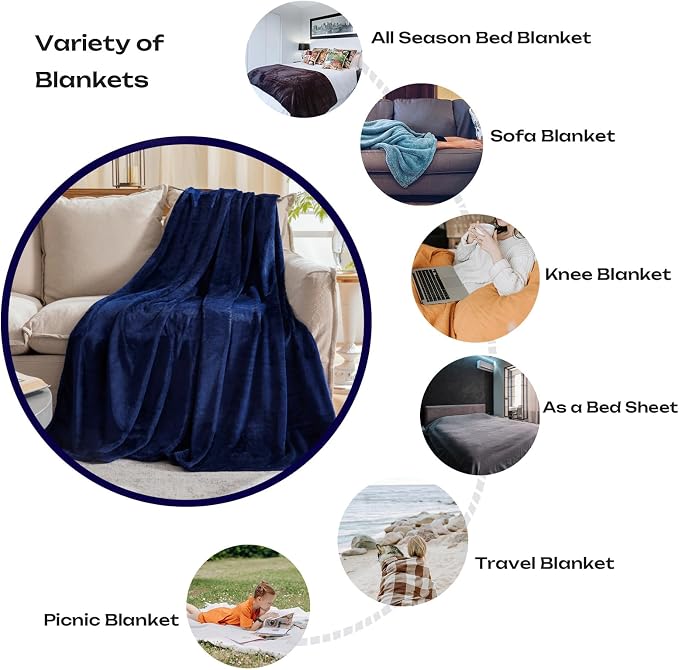 Fleece Plush Throw Blanket Navy Blue 90"x90"for Couch Fuzzy Cozy Flannel | Super Soft Lightweight Microfiber Blanket for Sofa Bed bedroom Home Decor All Season,Birthday Gifts for Women Mom Adult