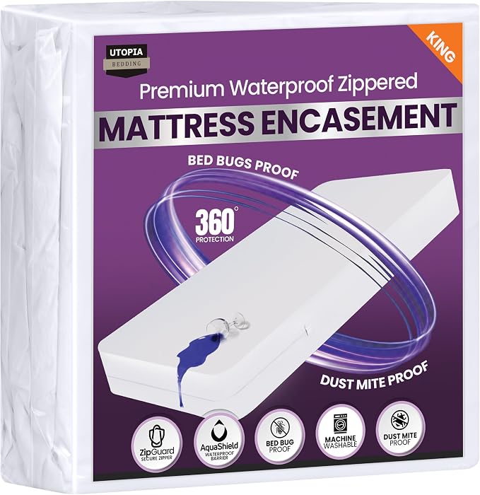 Premium Waterproof Zippered Mattress Protector King Size, 12" Depth | Utopia Bedding Bed Bug Mattress Cover, 6-Sided Mattress Encasement, Dust Mite Proof, Washable, Fits upto 12" Deep Mattresses