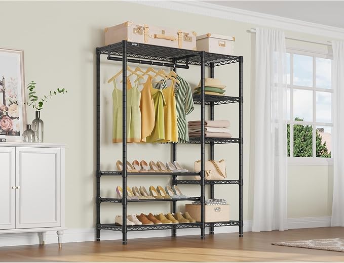 VIPEK V7S Portable Closet for Hanging Clothes Heavy Duty Rack with Shelves | 7 Tiers Adjustable Wire Shelving, Load 720lbs Metal Sturdy Hanging Rods, Space-Saving Storage for Walk-in Closet, Black