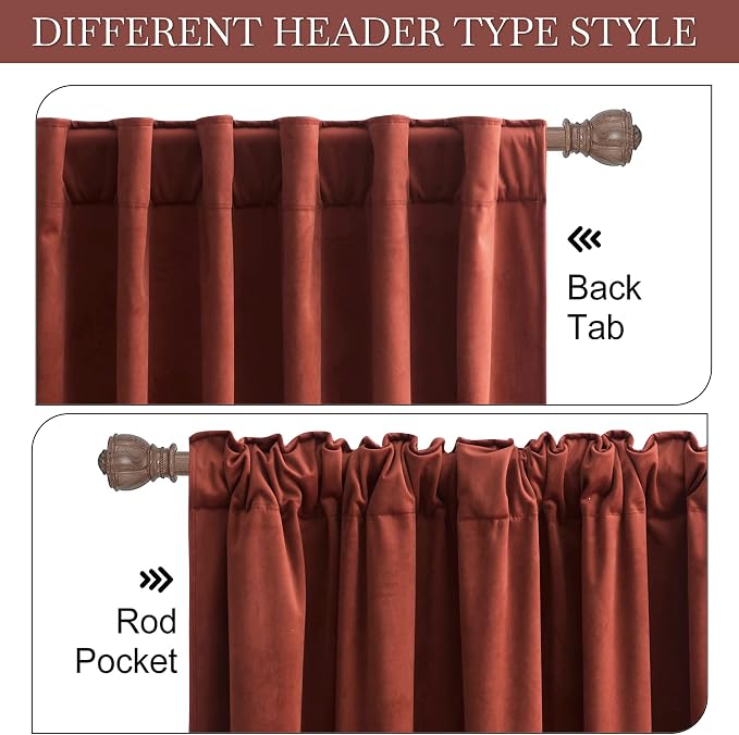RYB HOME Rust Red Velvet Blackout Curtains 84 inches for Living Room | Thermal Insulated, Privacy UV Blocking, Noise Reducing, Energy Saving, Luxury Window Decor for Kids Room, W52 x L84, 2 Panels