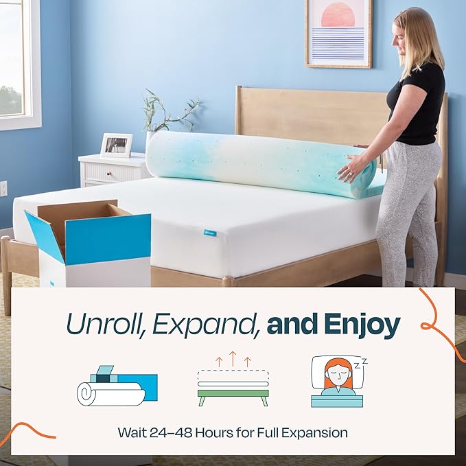 Linenspa 2 Inch Swirl Gel Memory Foam Mattress Topper, Twin Size – Cooling Gel Infused, Ventilation Holes – Pressure Relieving Bed Topper – CertiPUR Certified