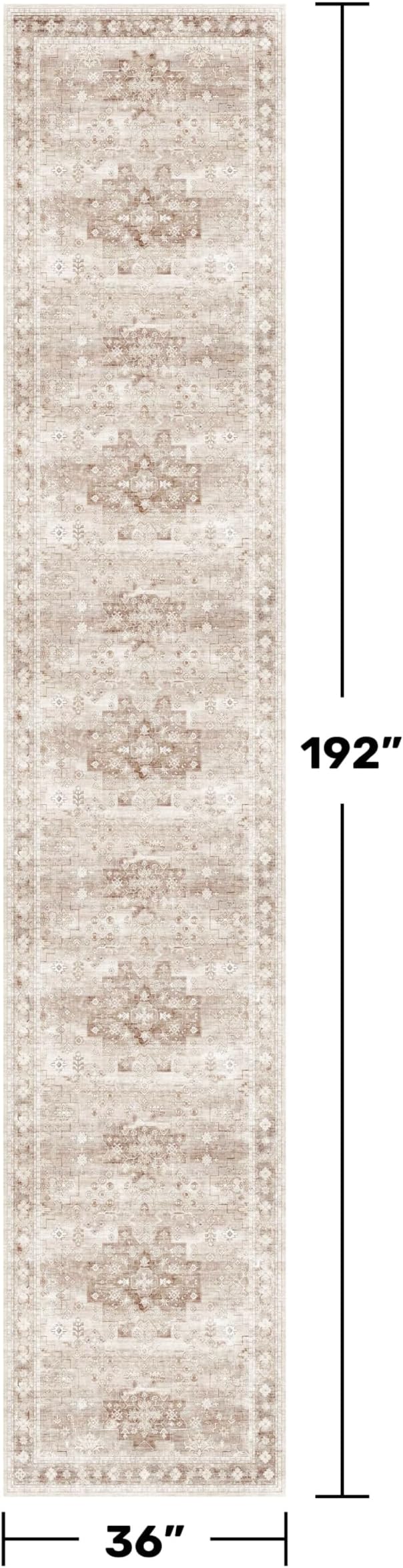 Beige Boho 3x16 Extra Long Runner Rug for Hallway, Washable Large Kitchen Floor Rug, Non-Slip Stain & Fade Resistant, Vintage Charming Geometric Floral Décor (3x16 Beige/Latte)