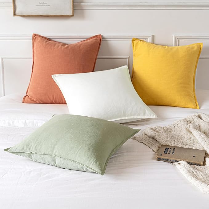 MIULEE Decorative Linen Pillow Covers 18x18 Inch Light Green | Boho Farmhouse Neutral Couch Throw Pillows for Bed, Pack of 2 Accent Modern Pillowcases, Sofa Livingroom Home Decor