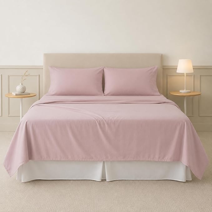 Modern Threads Soft Microfiber Solid Sheets - Luxurious Microfiber Bed Sheets - Includes Flat Sheet, Fitted Sheet with Deep Pockets, & Pillowcases Cameo Rose Twin