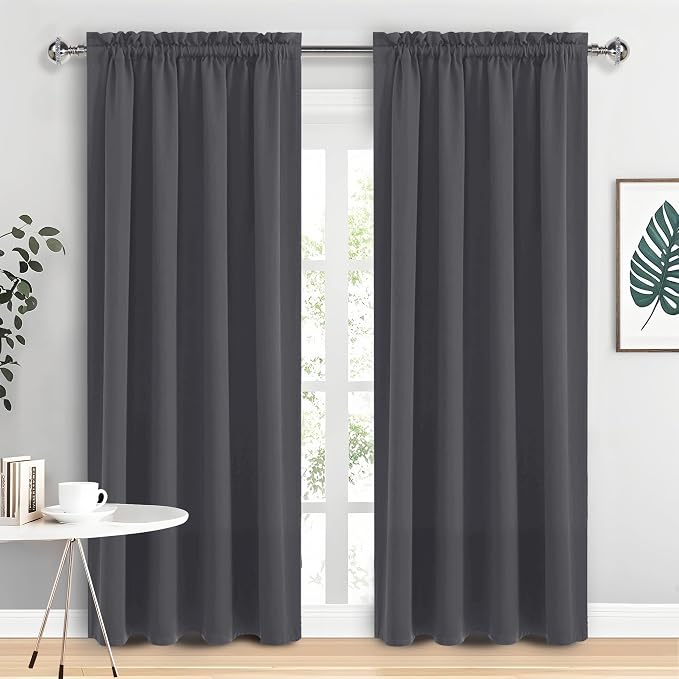 DWCN Blackout Curtains for Bedroom 42 x 84 Inch Long Dark Grey 2 Panels | Room Darkening, Thermal Insulated, Light Blocking, Rod Pocket Drapes, Noise Reducing Window Treatments