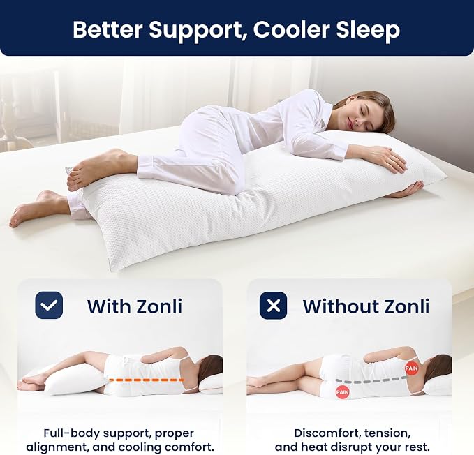 ZonLi Waffle Weave Body Pillow for Adults Side Sleeper - Memory Foam Insert Long Body Pillow 20 x 54 Inch, Gift for Men Women, White