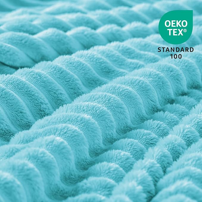 BEDELITE 3D Ribbed Light Blue Fleece Twin Blanket for Couch, 60x80 Inch | Soft Warm Fluffy Blanket for Bed Sofa College Dorm Room Decor, Luxury Cozy Plush Birthday Gifts for Women Girls, Lightweight