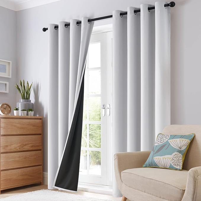 SimpleHome White 100% Blackout Curtains Room Darkening Living Room 84 Inch | Curtains for Bedroom,Thermal Insulated Grommet Window Drapes,Curtains for Living Room with Black Back,38 x 84 Inch,2 Panels