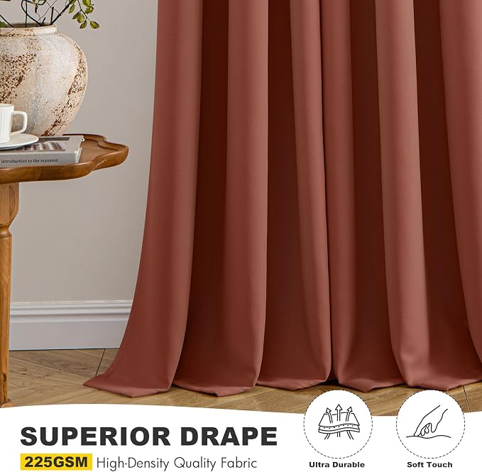 MIULEE Fall Blackout Curtains for Bedroom 2 Panels 40"x54" Long Terracotta | Thermal Insulated, Living Room Darkening Grommet Drapes, Noise Reducing, Light Blocking Window Treatments